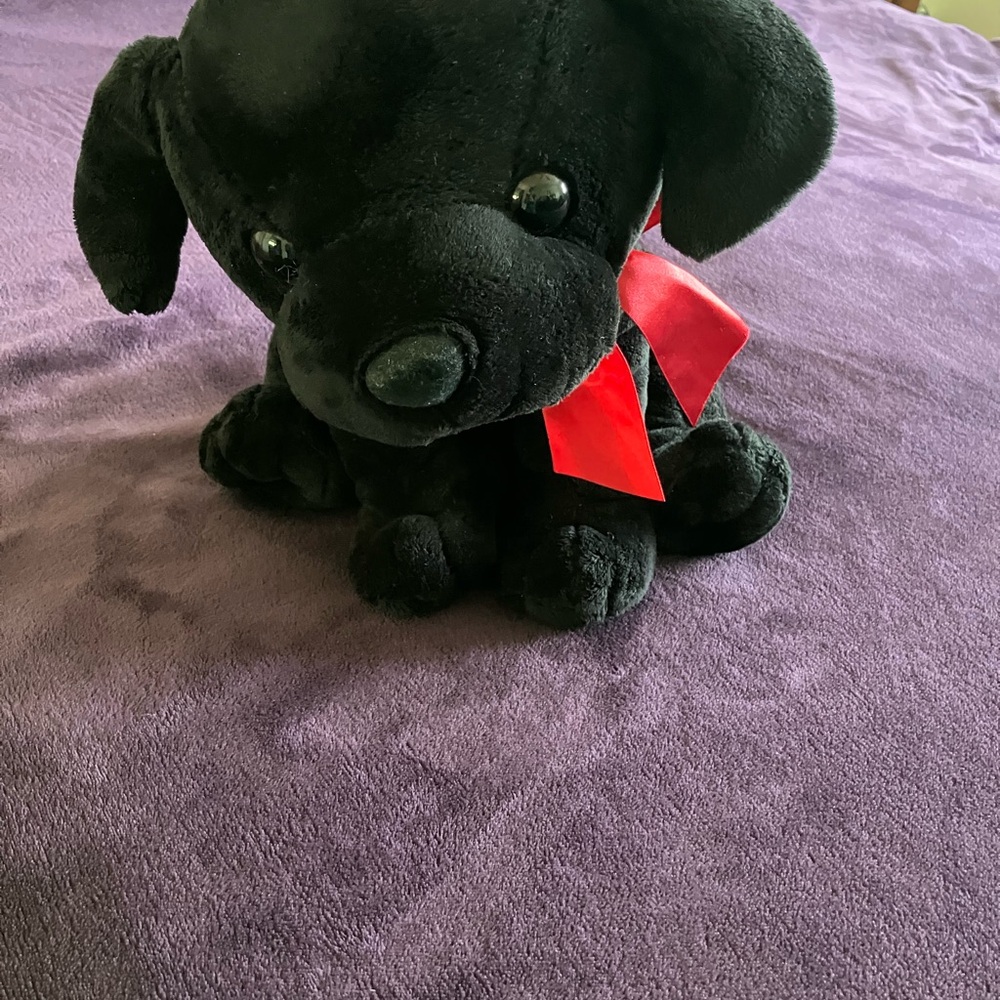 Cuddly Black and Red Plush Dog Toy with Floppy Ears